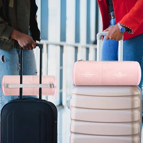 urnexttour Travel Blanket and Pillow- Travel Bag, Hand Luggage Belt Compact Premium Soft Airplane Blanket, Pink