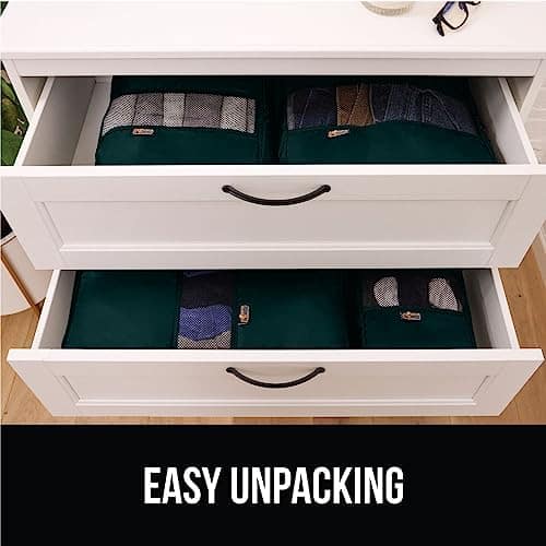 Gorilla Grip 6 Piece Packing Cubes Set, Compression Space Saving Organizers for Suitcases and Luggage, Mesh Window Bags, Travel Essentials for Carry On, Clothes and Shoes Cube with Zipper Hunter Green