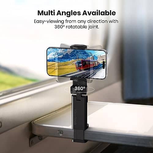 Airplane Travel Essentials Phone Holder, Klearlook Universal Flight Essentials Phone Mount with Multi-Directional 360° Rotation, Travel Must Haves Handsfree Phone Stand for Flying, Table or Outdoor