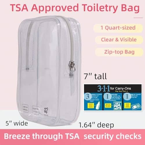 CALYGO 1 Quart Size Travel Bag TSA Approved Toiletry Bag Clear Small Makeup Pouch for Tsa Liquids Toiletries Airplane Accessories Must Haves Airport Essentials for Flying Women Mens 2 Pcs
