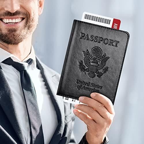 Passport and Vaccine Card Holder Combo with Vaccine Card Slot, Wallet, Passport Cover, Passport Case, Passport Holder for Women and Men（AA-Black）