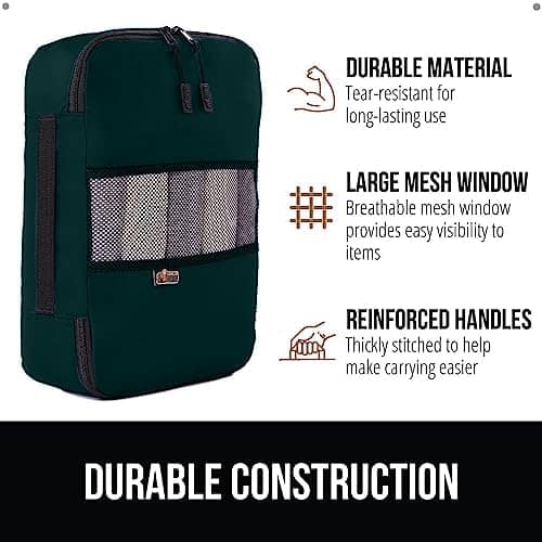 Gorilla Grip 6 Piece Packing Cubes Set, Compression Space Saving Organizers for Suitcases and Luggage, Mesh Window Bags, Travel Essentials for Carry On, Clothes and Shoes Cube with Zipper Hunter Green