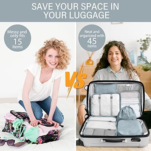 8 Set Packing Cubes for Travel, Travel Luggage Packing Organizers, Travel Accessories Large Toiletries Bag for Clothes Shoes Cosmetics Toiletries (Grey)