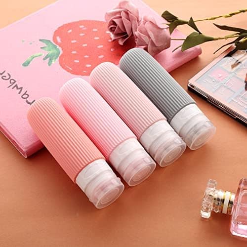 Mrsdry Travel Bottles for Toiletries, Tsa Approved 3oz Portable Travel Bottles, BPA Free Leak Proof Squeezable Silicone Travel Size Containers, Travel Accessories with Clear Toiletry Bag (4 Pack)