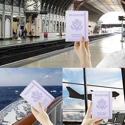 Passport Holder, Passport and Vaccine Card Holder Combo Passport Cover Passport Wallet Rfid Passport Holder Passport Case Passport Card Holder Family Pen Holder Passport Holder for Women Men, Purple
