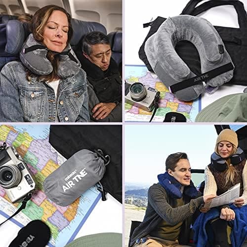 Cabeau Air TNE Inflatable Travel Neck Pillow Lightweight Inflatable Core, Customized Fit, Adjustable Chin Strap, with Compact Carrying Case for Comfort On-The-Go (Slate Grey)