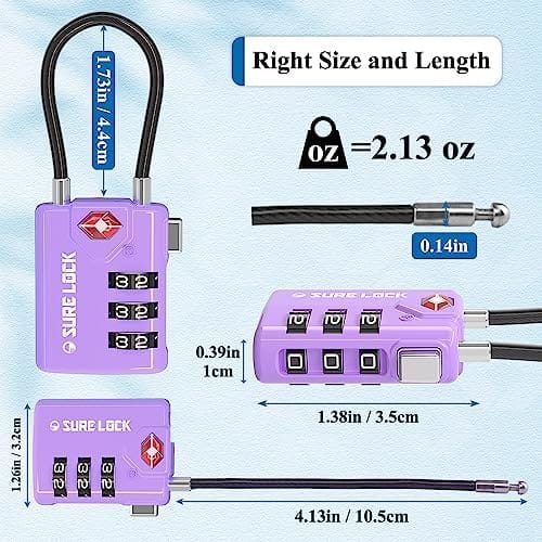 SURE LOCK TSA Compatible Travel Luggage Locks, Inspection Indicator, Easy Read Dials TSA Approved with Zinc Alloy
