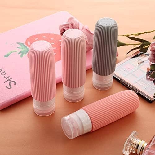 Mrsdry Travel Bottles for Toiletries, Tsa Approved 3oz Portable Travel Bottles, BPA Free Leak Proof Squeezable Silicone Travel Size Containers, Travel Accessories with Clear Toiletry Bag (4 Pack)