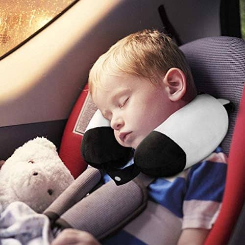 H HOMEWINS Travel Pillow for Kids Toddlers-Soft Neck Head Chin Support Pillow,Cute Animal,Comfortable in Any Sitting Position for Airplane,Car,Train,Machine Washable,Children Gift (Big Eyes Panda)