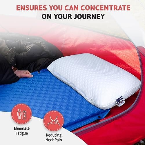VISCO LOVE Travel & Camping Pillow for Adults & Baby - Comfortable Memory Foam Travel Small Pillow - Backpacking Pillow Easy to Carry Portable Bag Ideal for Airplane & Car Travel Pillows (White)