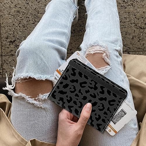 GABraden Cute Passport Holder and Holder Combo Passport Cover with RFID Blocking Women Men Compatible Wallet Credit Card Protector(Black Grey Leopard Cheetah Pattern)