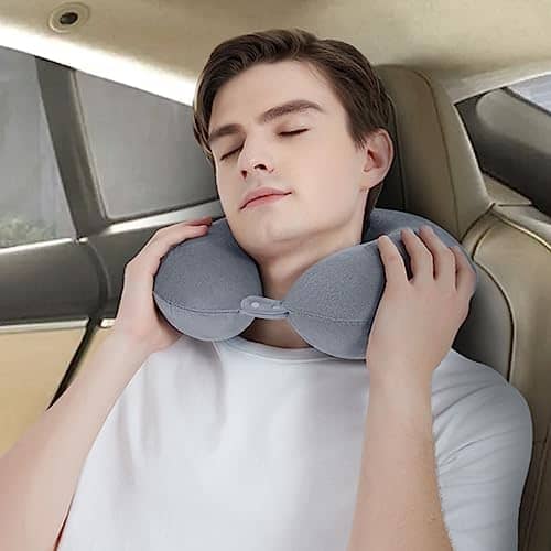 urnexttour Travel Pillow, 100% Pure Memory Foam Neck Pillow, Soft & Support Airplane Pillow for Travelling, Sleeping Rest, Car, Train, Office and Home Use (Grey)