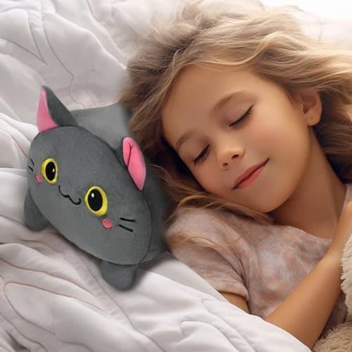 KUUKO 10 Inches Reversible Plush Pillow, Cute Cat Neck Pillow Stuffed Animals for Kids Boys & Girls, Travel Pillows for Sleeping Airplane, Car, Recliner